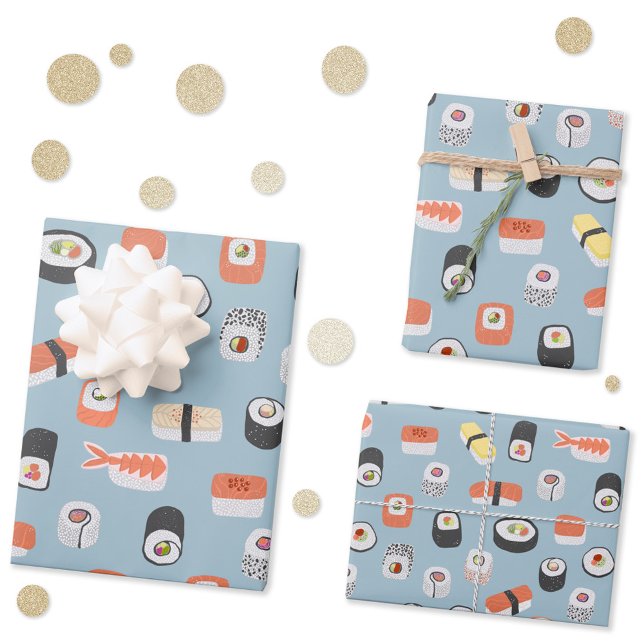 Sushi Nigiri Maki Roll Pattern Geschenkpapier Set (Fun Japanese sushi pattern gift wrapping paper)