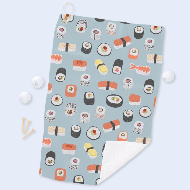 Sushi Nigiri Maki Roll Pattern Golfhandtuch (Japanese sushi food art golf towel)