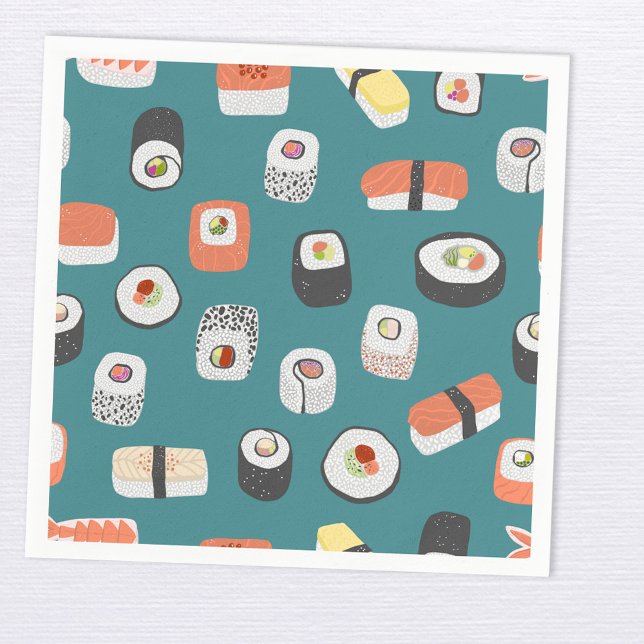 Sushi Nigiri Maki Roll Pattern Serviette (Japanese sushi themed paper napkins)