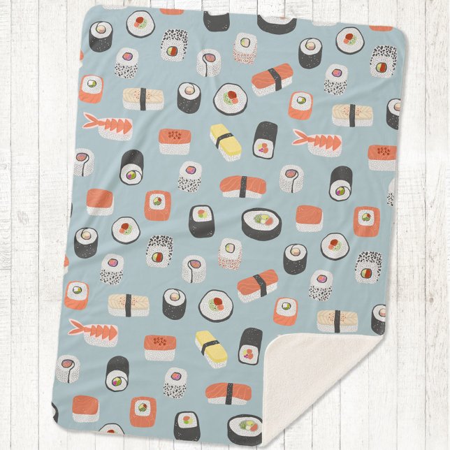 Sushi Nigiri Maki Roll Pattern Sherpadecke (Japanese sushi sherpa fleece blanket)