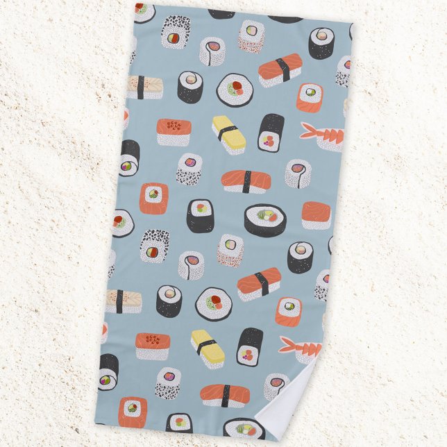 Sushi Nigiri Maki Roll Pattern Strandtuch (Japanese sushi nigiri maki roll pattern fun food themed beach towel)