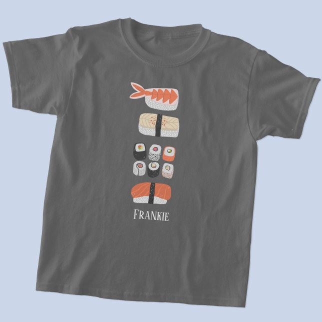 Sushi Nigiri Sashimi Maki Roll T-Shirt (Sushi Japanese food art double side print personalized name t-shirt for foodies)