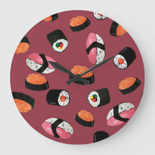 Sushi Onigiri Rolls: Nahtlose Illustration Große Wanduhr