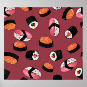 Sushi Onigiri Rolls: Nahtlose Illustration Poster