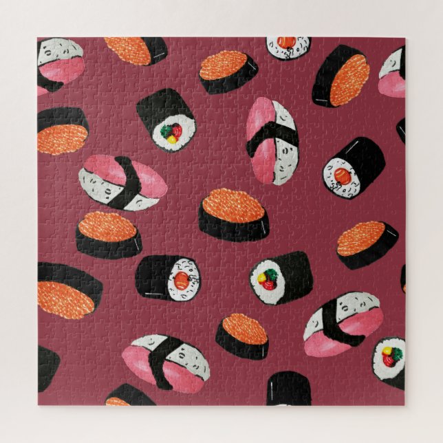 Sushi Onigiri Rolls: Nahtlose Illustration Puzzle (Vertikal)