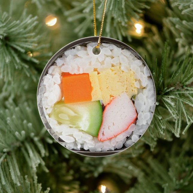 Sushi Ornament mit Meldung und Datum auf der Rücks (Baum)