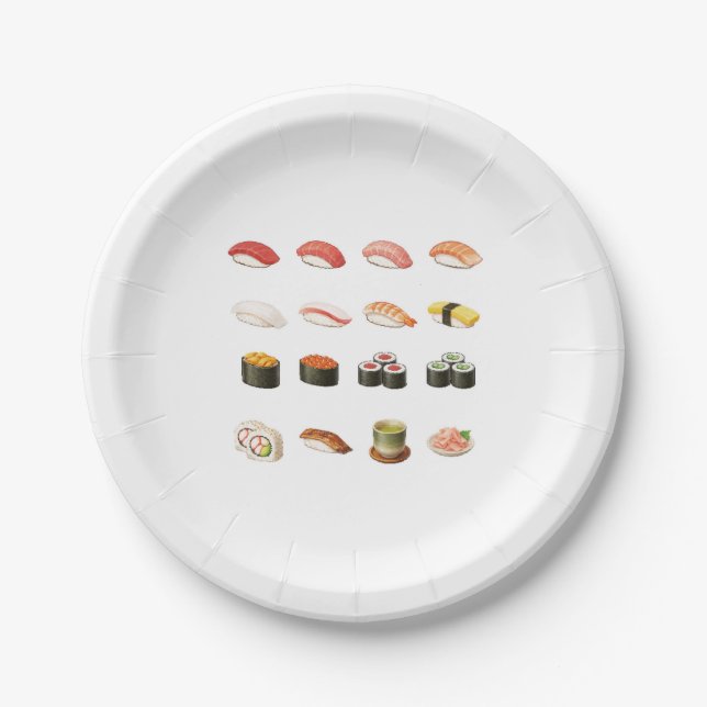 Sushi Paper Plates – Japanese Food Party Design Pappteller (Vorderseite)
