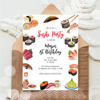 Sushi Party Birthday Invitation Einladung