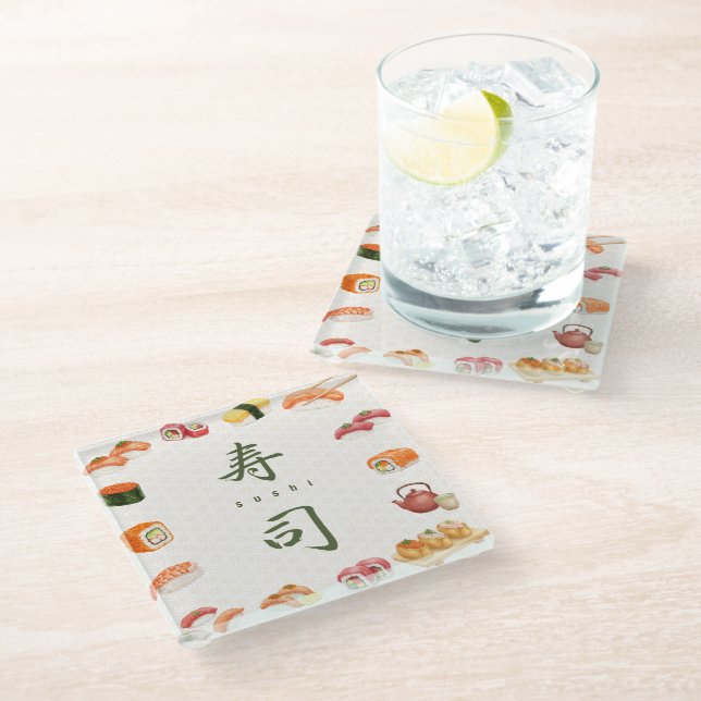 Sushi Party Invitation　寿司 Glasuntersetzer (Schrägansicht)