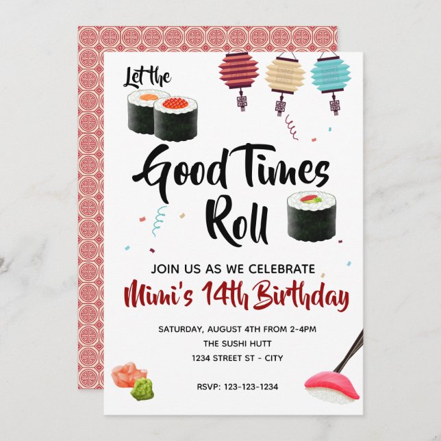 Sushi Party Invite, Geburtstag Einladung (Vorne/Hinten)
