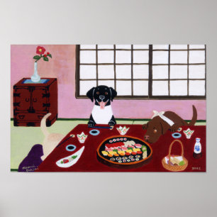 Sushi Party Labradors Artwork Poster