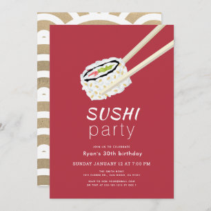 Sushi Party Simple Burgund & Gold Geburtstag Einladung