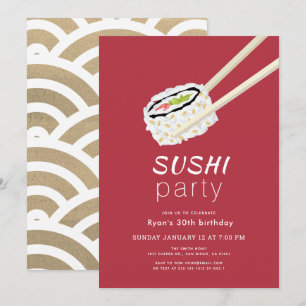 Sushi Party Simple Burgundy & Gold Geburtstag Einladung
