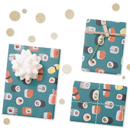 Sushi Pattern Aquamarin Green Geschenkpapier Set