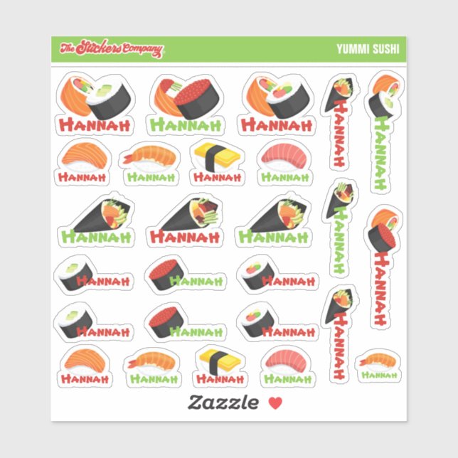 Sushi Personalisiert Name Labels | Schule (Blatt)