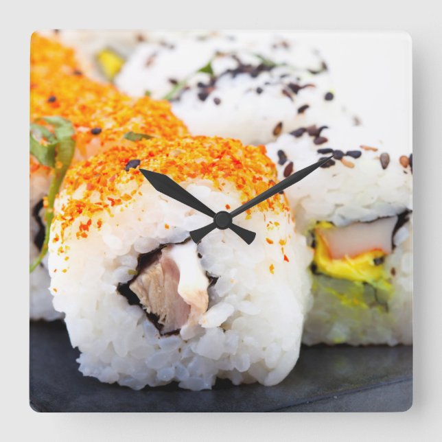 Sushi Quadratische Wanduhr (Vorderseite)