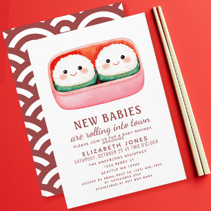 Sushi Rice Ball Kawaii Twins Baby Shower Einladung