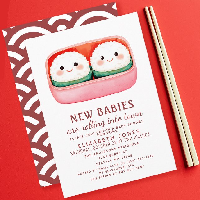 Sushi Rice Ball Kawaii Twins Baby Shower Einladung (Von Creator hochgeladen)