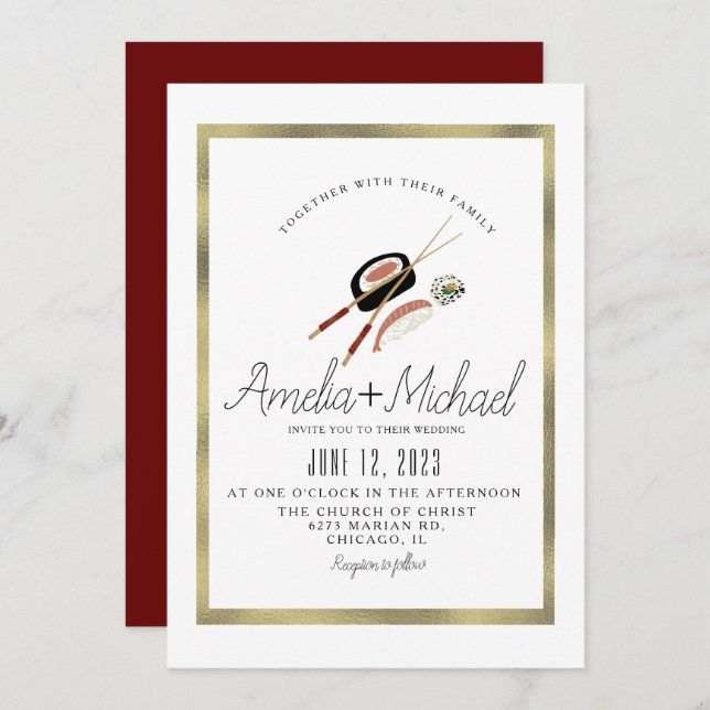 Sushi Roll Asian Japan Restaurant Wedding Einladung (Vorne/Hinten)