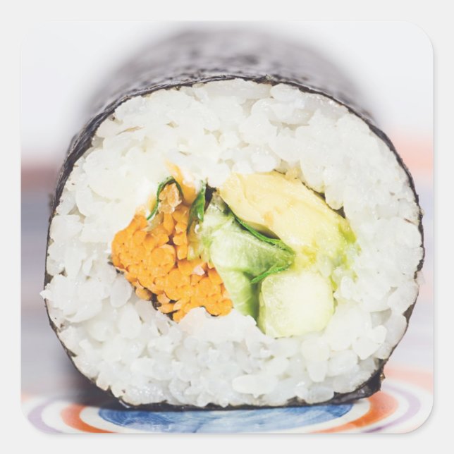 Sushi roll Fisch und Reis Quadratischer Aufkleber (Vorderseite)
