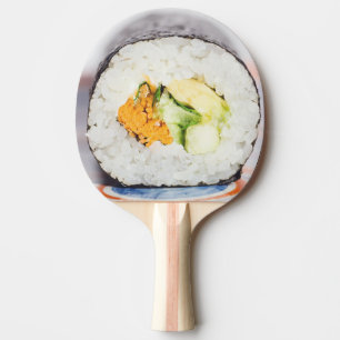 Sushi roll Fisch und Reis Tischtennis Schläger