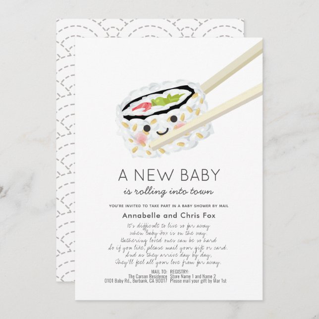 Sushi Roll Kawaii Baby Shower by Mail Einladung (Vorne/Hinten)