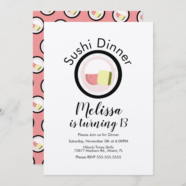 Sushi Roll Lmon Teen Birthday Restaurant Kraft Einladung (Vorne/Hinten)