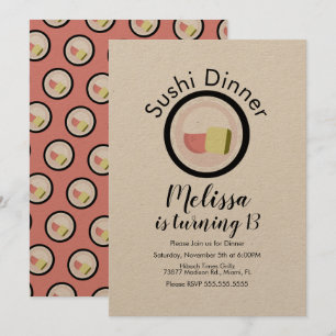 Sushi Roll Lmon Teen Birthday Restaurant Kraft Einladung