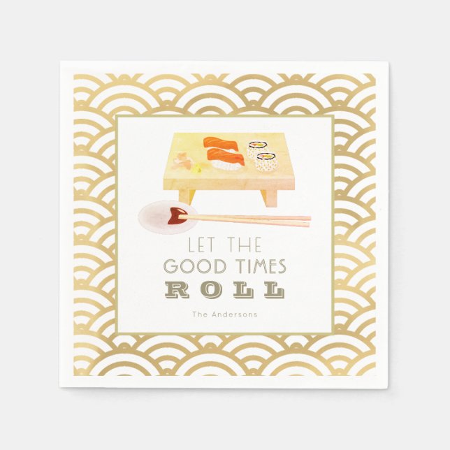 Sushi Roll White x Gold Wave Musterpapier Napkins Serviette (Vorderseite)