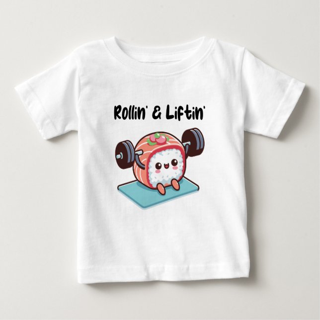 Sushi-Röllchen stemmt Gewichte Baby T-shirt (Vorderseite)