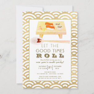 Sushi-Rolle Gold Neujahrsfeier-Einladung Feiertagskarte