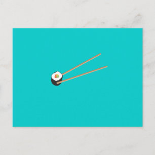 Sushi-Rolle mit Stäbchen Postkarte