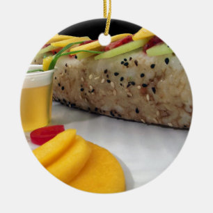 Sushi-Rolle Sushi Mango Reis Japanisches Essen Asi Keramik Ornament