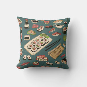 Sushi-Rollen: Farbige nahtlose Vintage. Kissen