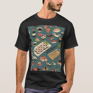 Sushi-Rollen: Farbige nahtlose Vintage. T-Shirt