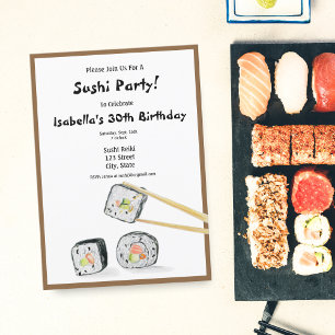 Sushi-Rollen mit Stäbchen-Party Einladung