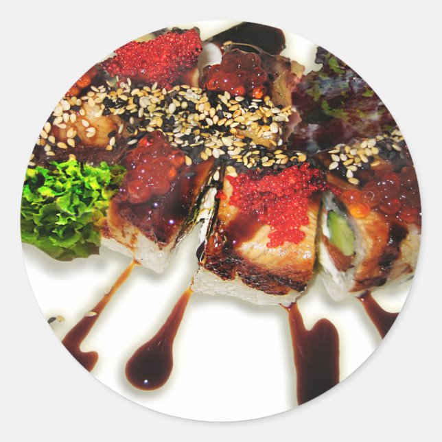 Sushi Rolls Sesame Ginger Wasabi Japan Küche Runder Aufkleber (Vorderseite)