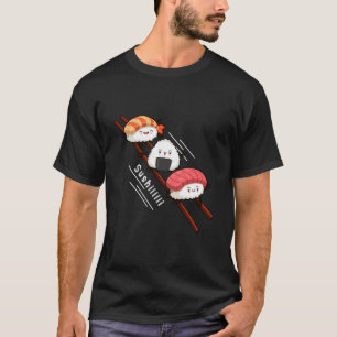 Sushi rutscht auf Essstäbchen Kawaii Anime Japanis T-Shirt