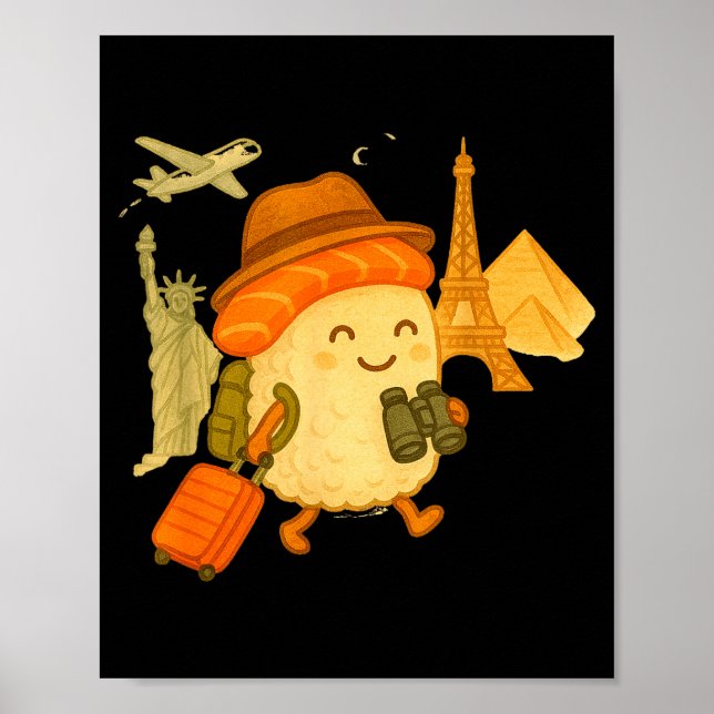 Sushi Salmon Roll Loves To Travel  Poster (Vorne)