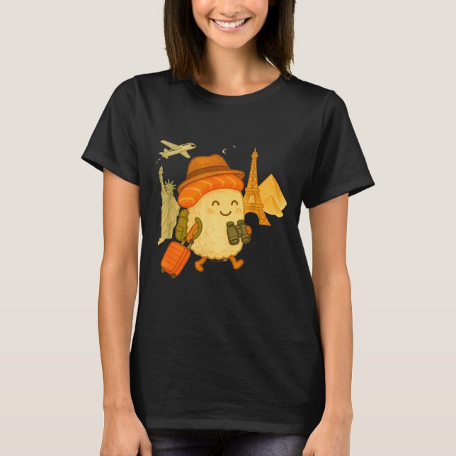 Sushi Salmon Roll Loves To Travel  T-Shirt (Vorderseite)