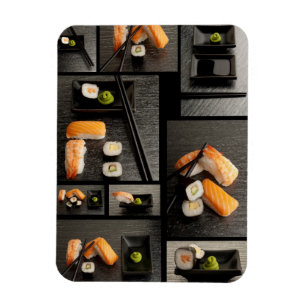 Sushi-Sammlung auf schwarzem Hintergrund Magnet