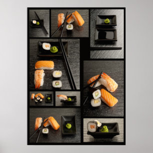 Sushi-Sammlung auf schwarzem Hintergrund Poster