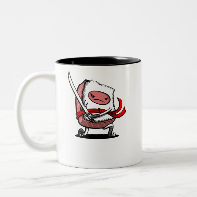 Sushi Samurai Ninja Kawaii Japanisches Essen Zweifarbige Tasse (Links)