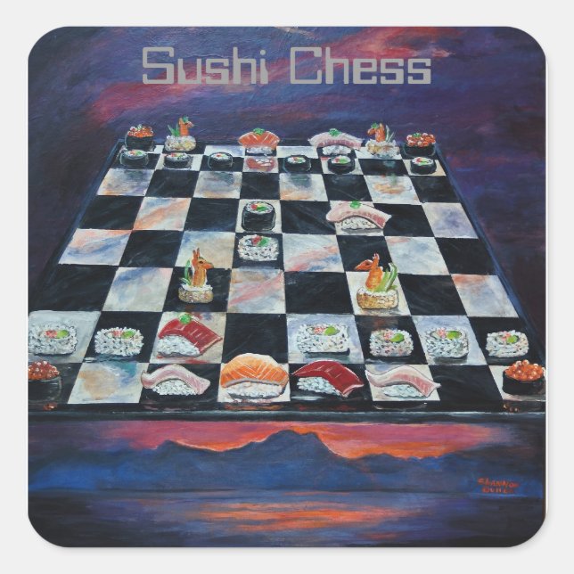 Sushi Schess Quadratischer Aufkleber (Vorderseite)