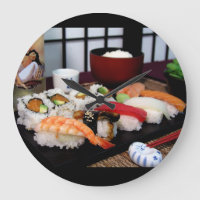 Sushi setzen um Zeit Wanduhr fest