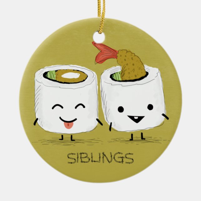 Sushi Siblings Kawaii Tempura Shrimp Sushi Twins Keramikornament (Vorne)