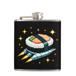 Sushi Spaceship Pixel Art Flying Sushi Roll Design Flachmann
