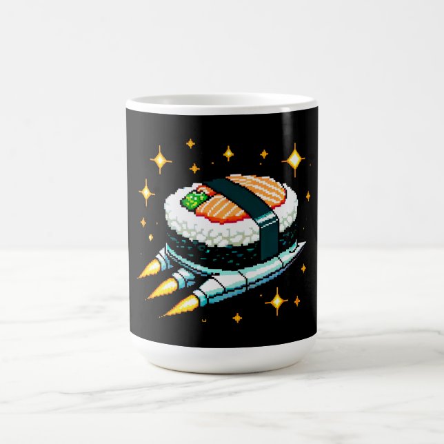 Sushi Spaceship Pixel Art Flying Sushi Roll Design Kaffeetasse (Mittel)
