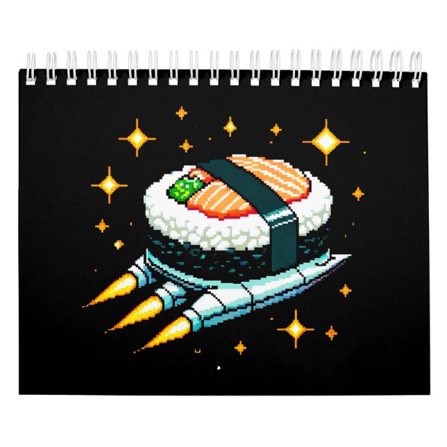 Sushi Spaceship Pixel Art Flying Sushi Roll Design Kalender (Titelbild)