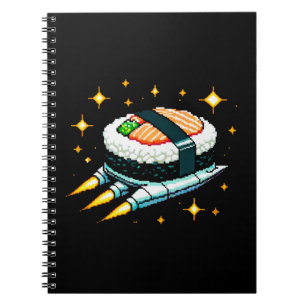 Sushi Spaceship Pixel Art Flying Sushi Roll Design Notizblock